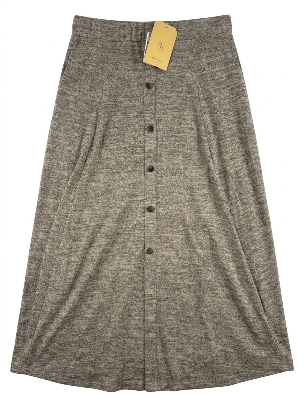 SJS Women's Maxi Skirt in Heather Gray with Button Detail